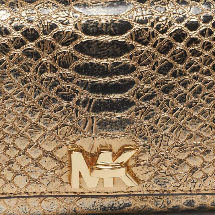 Pre Owned Michael Kors Gold Python Embossed Leather Continental Wallet