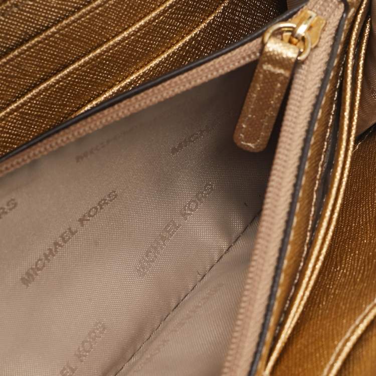 Pre Owned Michael Kors Gold Python Embossed Leather Continental Wallet