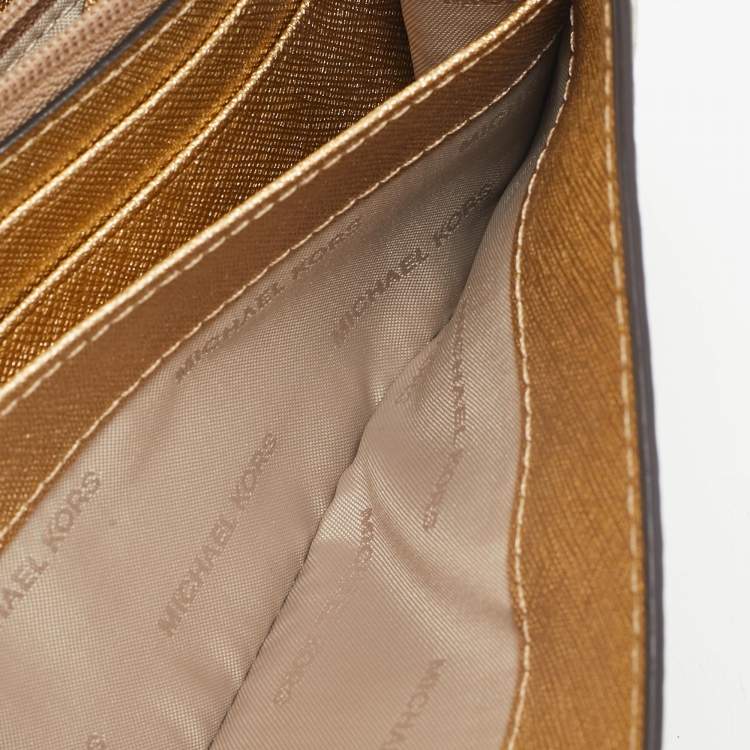 Pre Owned Michael Kors Gold Python Embossed Leather Continental Wallet