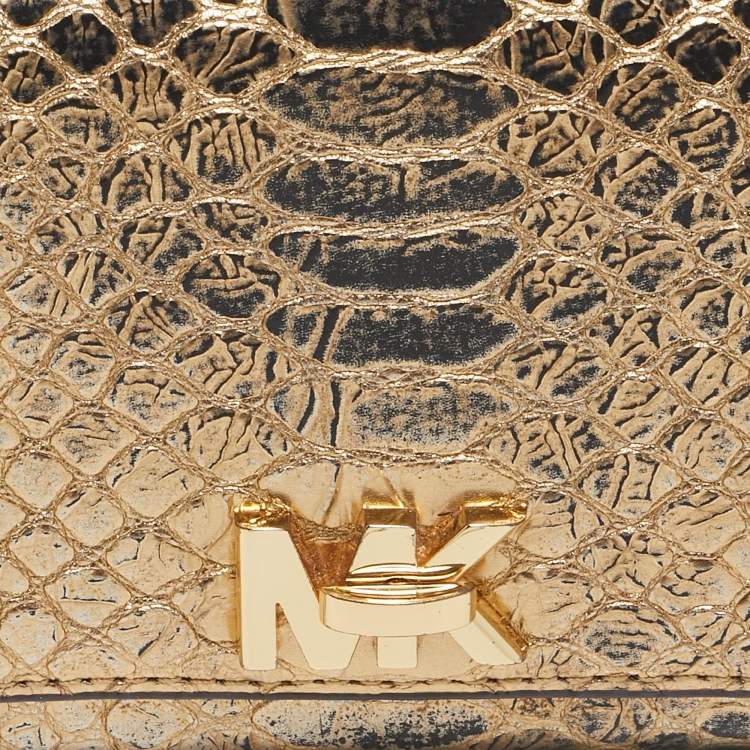 Pre Owned Michael Kors Gold Python Embossed Leather Continental Wallet