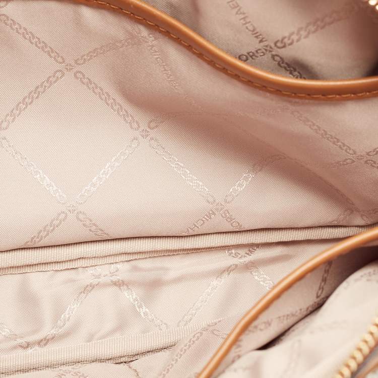 Pre Owned Michael Kors Beige/Brown Signatur Canvas Jet Set Travel Wristlet Pouch