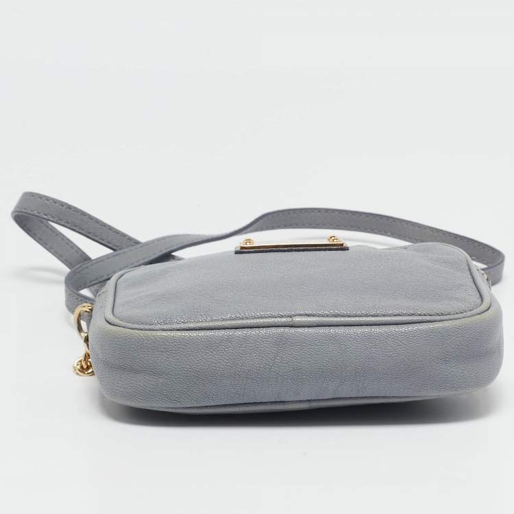 Pre Owned MICHAEL Michael Kors Light Blue Leather Mini Jet Set Crossbody Bag