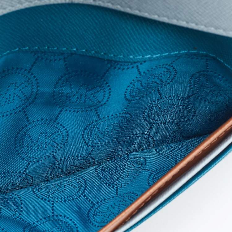 Pre Owned Michael Kors Blue/Brown Leather Flap Continental Wallet 