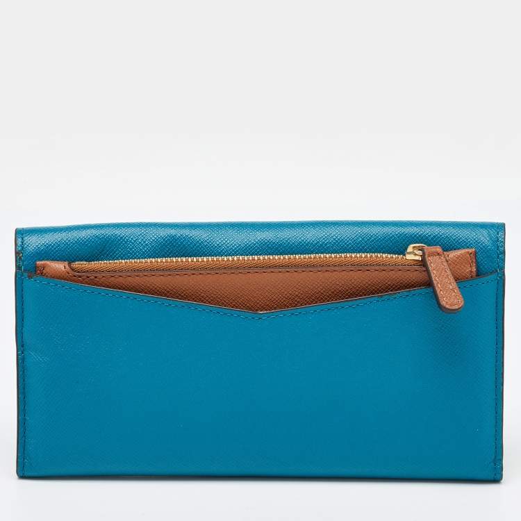 Pre Owned Michael Kors Blue/Brown Leather Flap Continental Wallet 