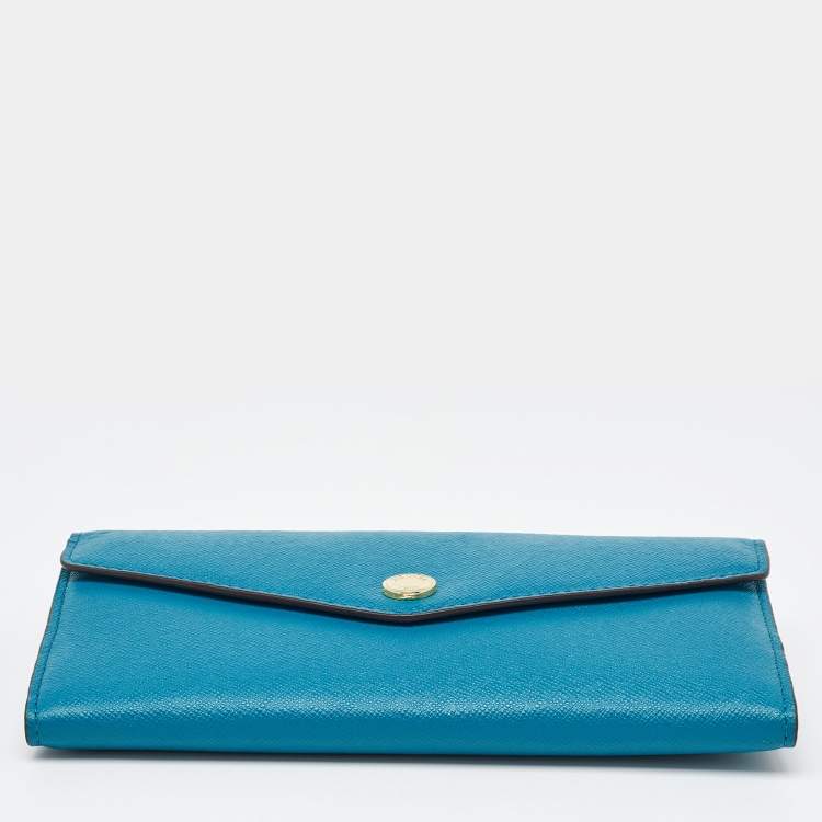 Pre Owned Michael Kors Blue/Brown Leather Flap Continental Wallet 