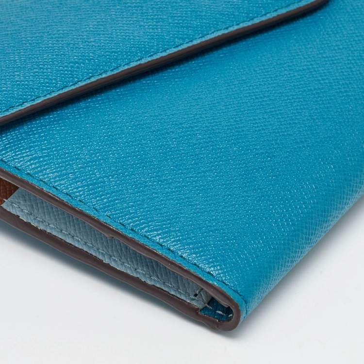 Pre Owned Michael Kors Blue/Brown Leather Flap Continental Wallet 