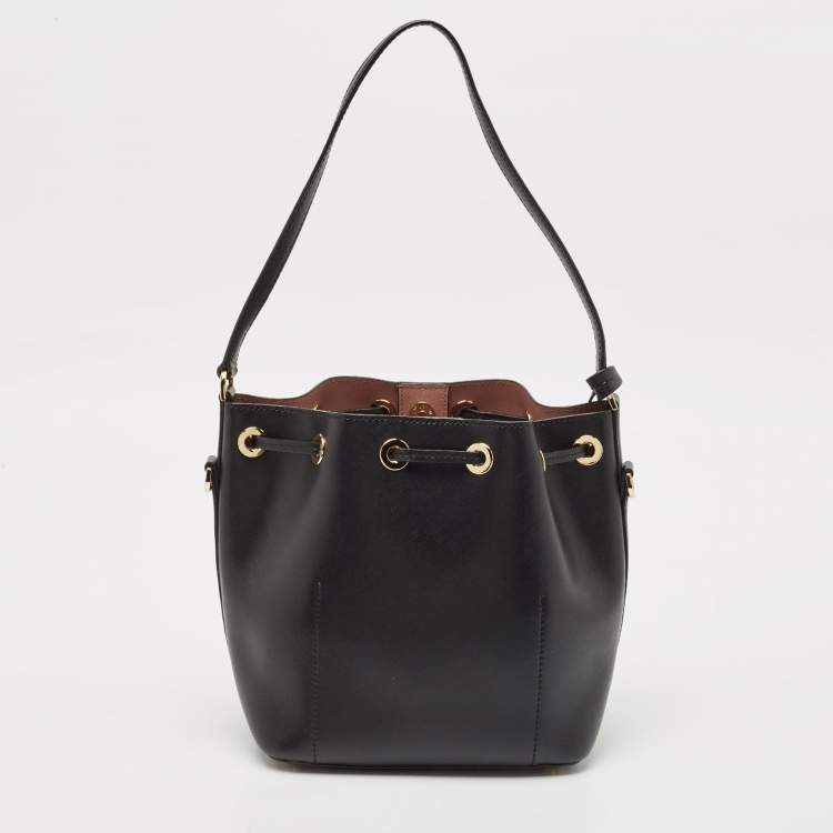 Pre Owned Michael Kors Black Leather Greenwich Bucket Bag