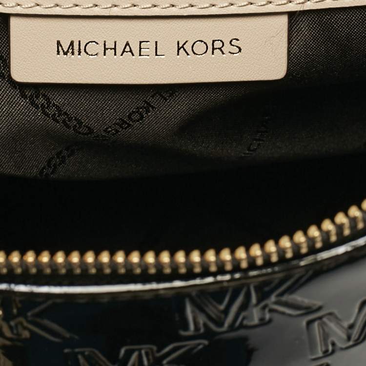 Pre Owned Michael Kors Black Embossed Logo Patent Fabric Extra large Grayson Weekender Bag