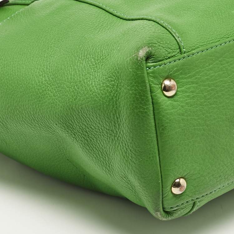 Pre Owned Michael Kors Green/Beige Leather Jet Set Top Zip Tote