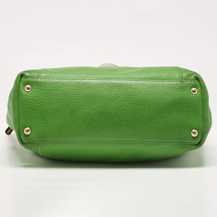 Pre Owned Michael Kors Green/Beige Leather Jet Set Top Zip Tote