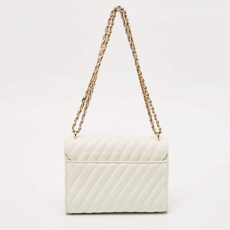 Pre Owned Michael Kors White Quilted Leather Medium Rose Shoulder Bag