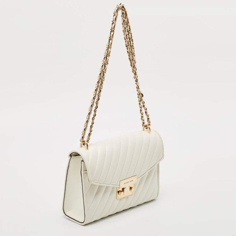 Pre Owned Michael Kors White Quilted Leather Medium Rose Shoulder Bag