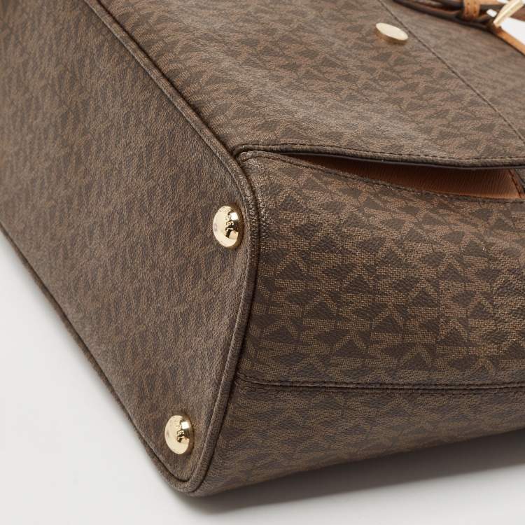 Pre Owned Michael Kors Brown Signature Coated Canvas and Leather Ciara Tote
