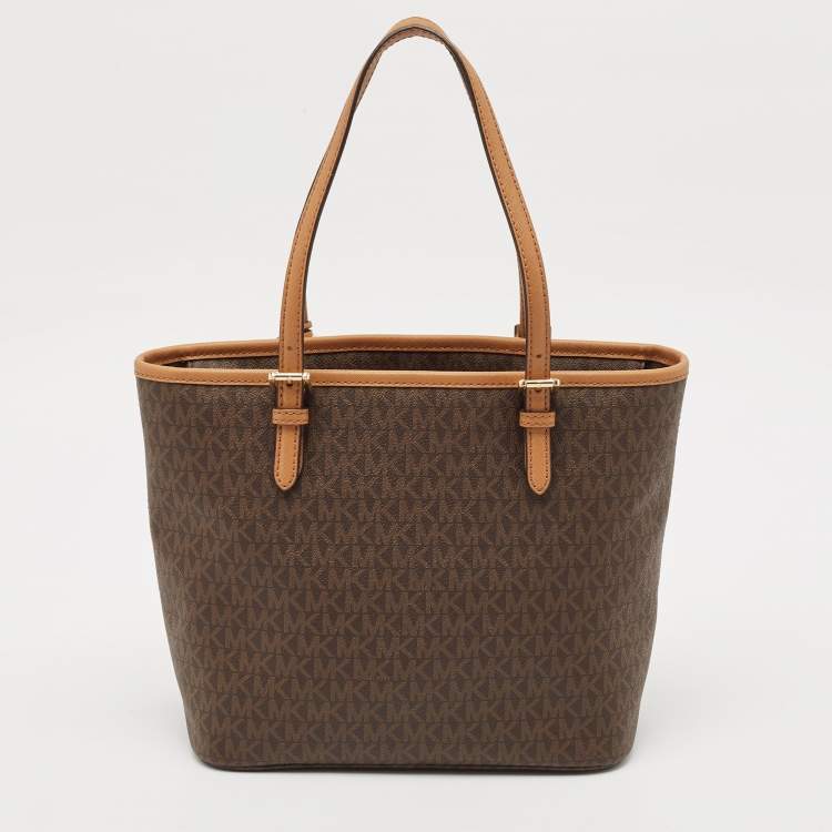 Pre Owned Michael Kors Brown Signature Coated Canvas and Leather Ciara Tote