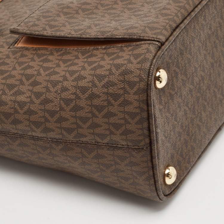 Pre Owned Michael Kors Brown Signature Coated Canvas and Leather Ciara Tote