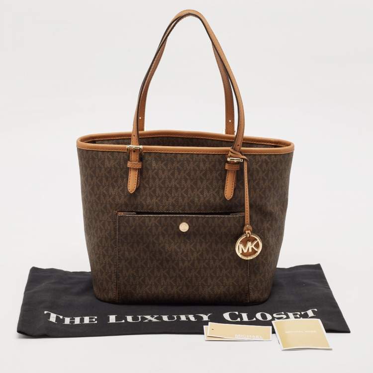 Pre Owned Michael Kors Brown Signature Coated Canvas and Leather Ciara Tote