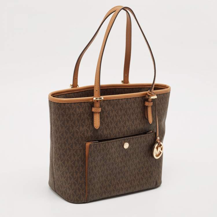 Pre Owned Michael Kors Brown Signature Coated Canvas and Leather Ciara Tote