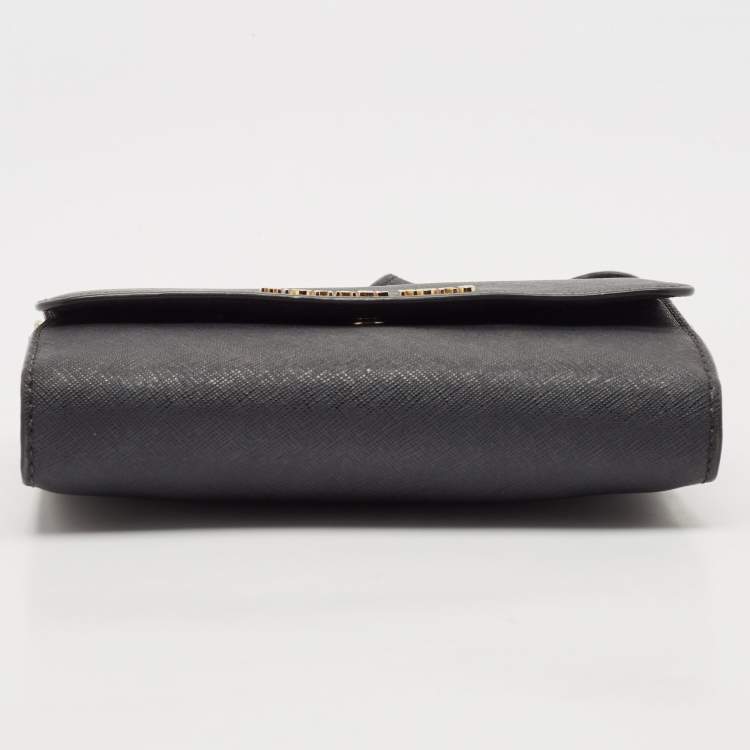 Pre Owned Michael Kors Black Leather Flap Wallet On Chain