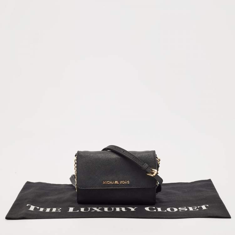 Pre Owned Michael Kors Black Leather Flap Wallet On Chain