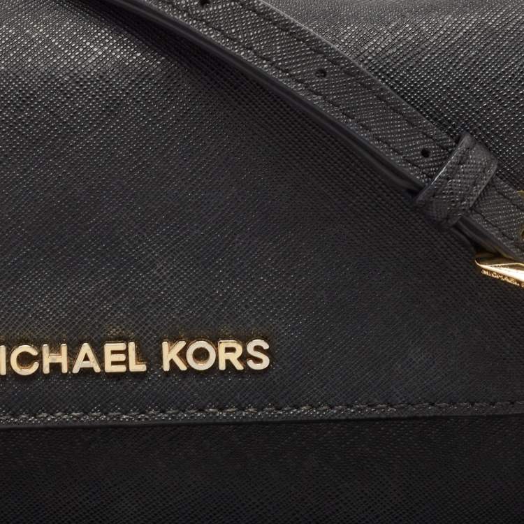 Pre Owned Michael Kors Black Leather Flap Wallet On Chain