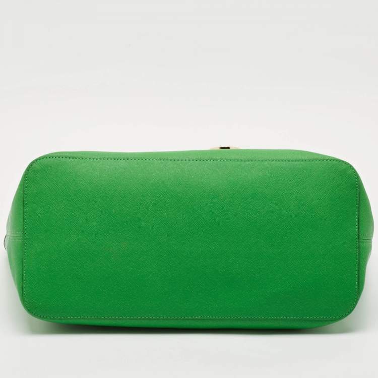 Pre Owned Michael Kors Green Leather Large Jet Set Travel Tote