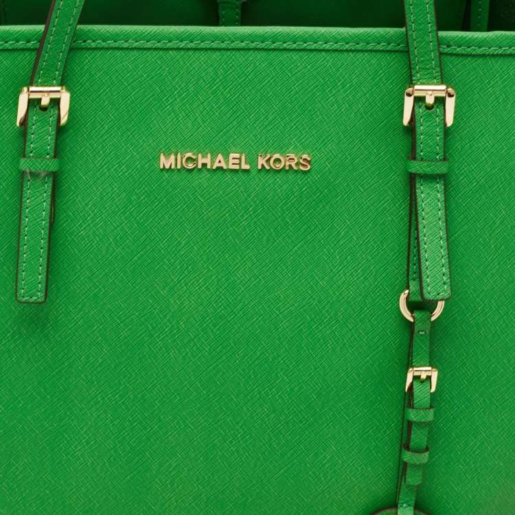 Pre Owned Michael Kors Green Leather Large Jet Set Travel Tote