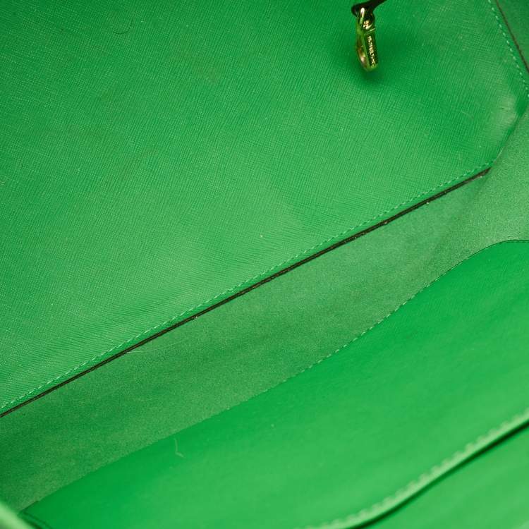 Pre Owned Michael Kors Green Leather Large Jet Set Travel Tote