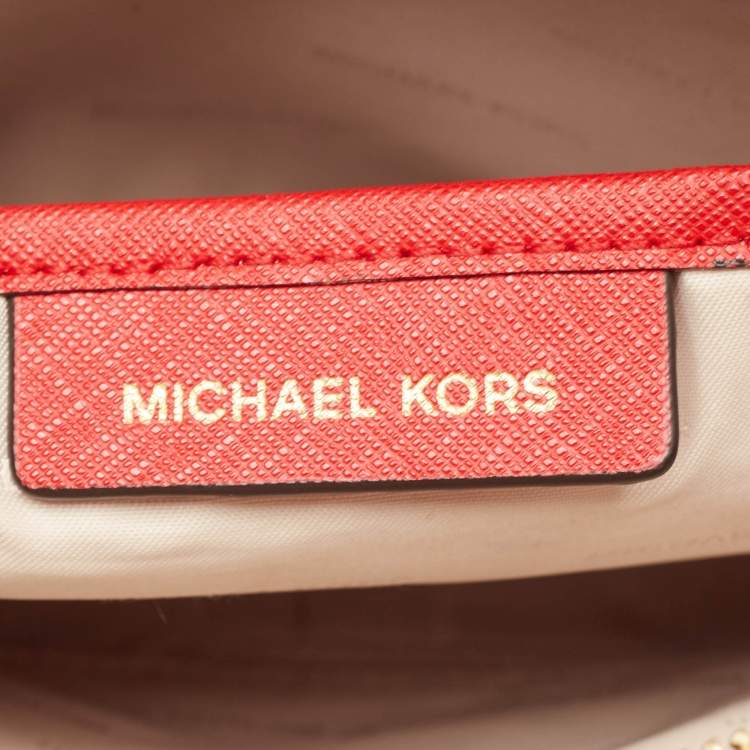 Pre Owned Michael Kors Red Leather Jet Set Camera Crossbody Bag