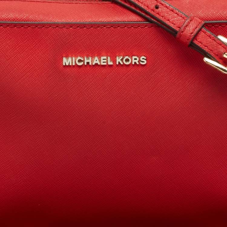 Pre Owned Michael Kors Red Leather Jet Set Camera Crossbody Bag