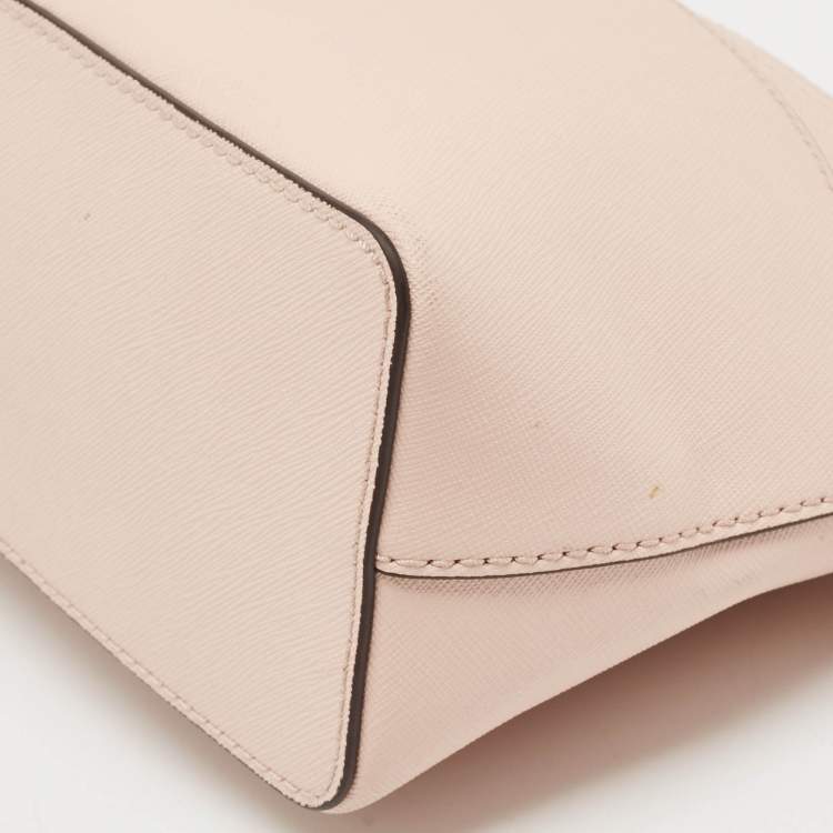 Pre Owned Michael Kors Light Pink Leather Jet Set Travel Dome Crossbody Bag