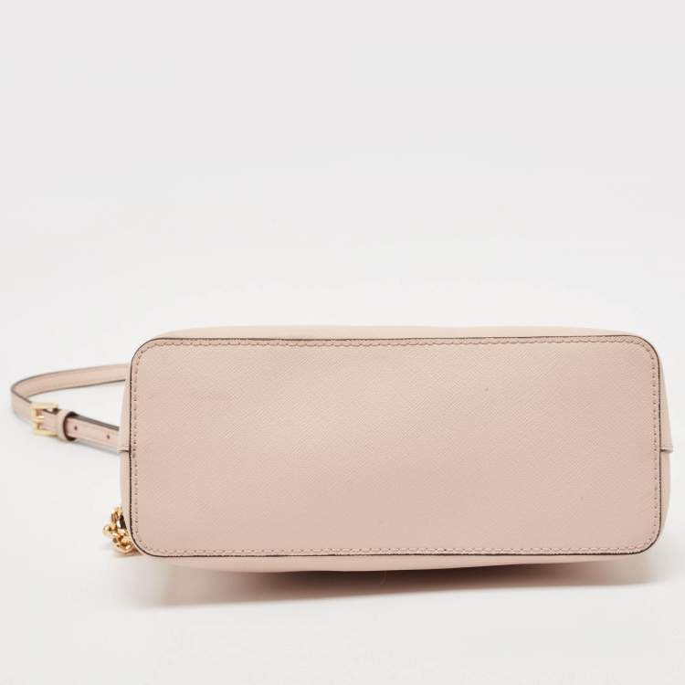 Pre Owned Michael Kors Light Pink Leather Jet Set Travel Dome Crossbody Bag
