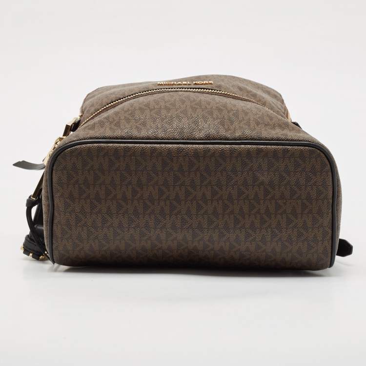 Pre Owned Michael Kors Brown Signature Coated Canvas and Leather Medium Rhea Backpack