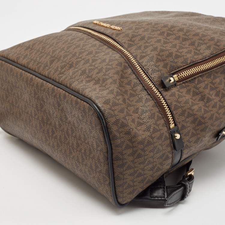 Pre Owned Michael Kors Brown Signature Coated Canvas and Leather Medium Rhea Backpack