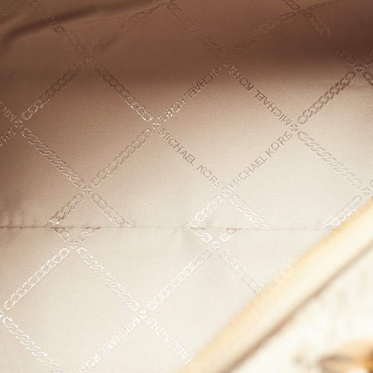 Pre Owned MICHAEL Michael Kors Gold Signature Laminated Leather and Leather Grayson Satchel