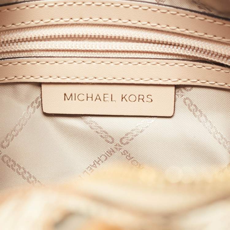 Pre Owned MICHAEL Michael Kors Gold Signature Laminated Leather and Leather Grayson Satchel
