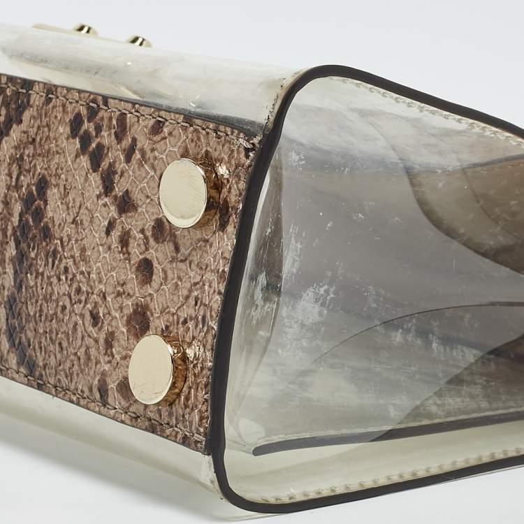 Pre Owned Michael Kors Beige Python Embossed Leather and PVC Sloan Top Handle Bag