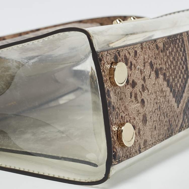 Pre Owned Michael Kors Beige Python Embossed Leather and PVC Sloan Top Handle Bag
