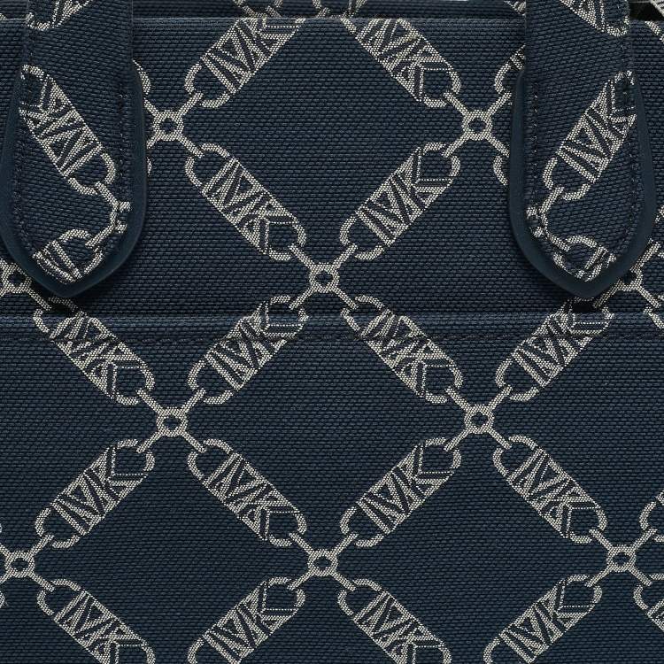 Pre Owned Michael Kors Navy Blue Logo Jacquard Canvas Large GIgi Tote