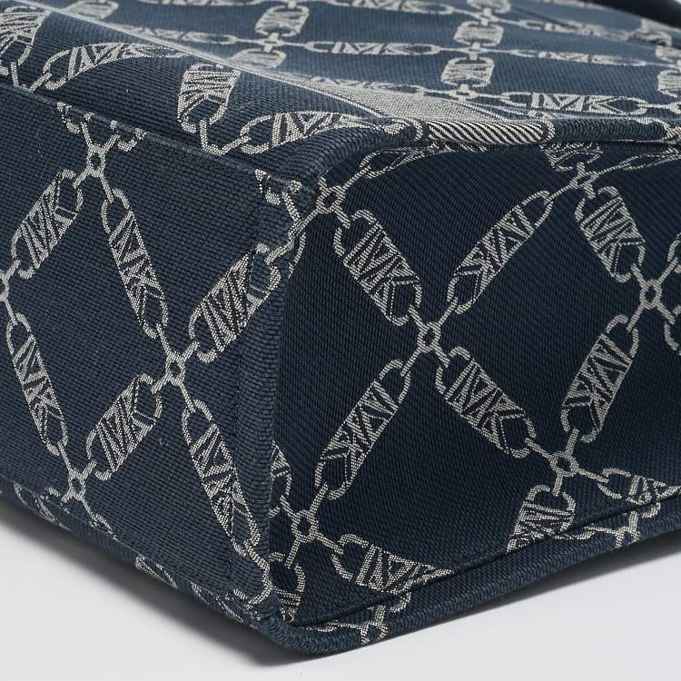 Pre Owned Michael Kors Navy Blue Logo Jacquard Canvas Large GIgi Tote