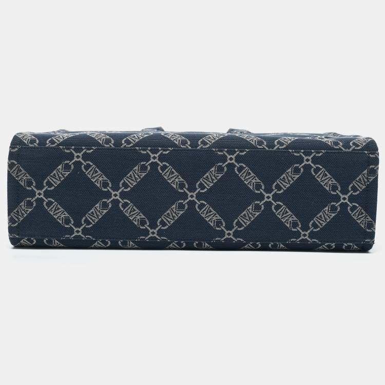 Pre Owned Michael Kors Navy Blue Logo Jacquard Canvas Large GIgi Tote