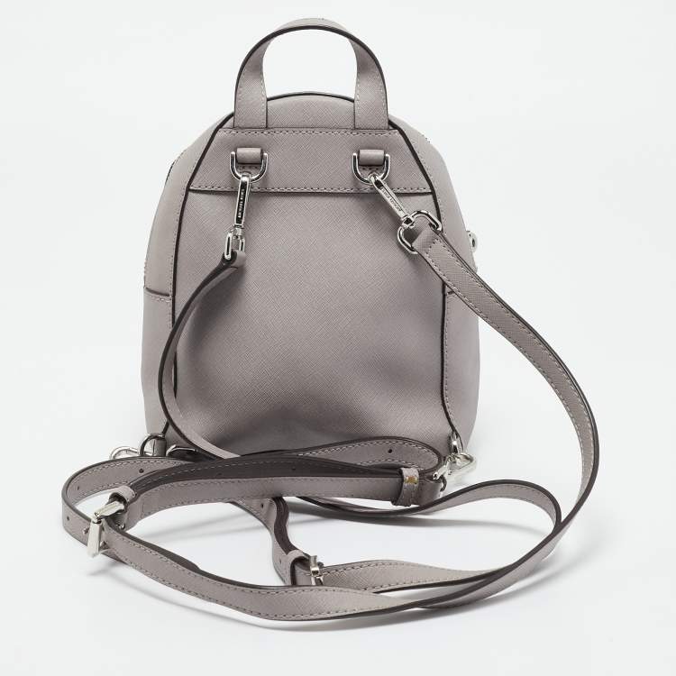 Pre Owned Michael Kors Grey Perforated Quilted Leather Mini Rhea Backpack