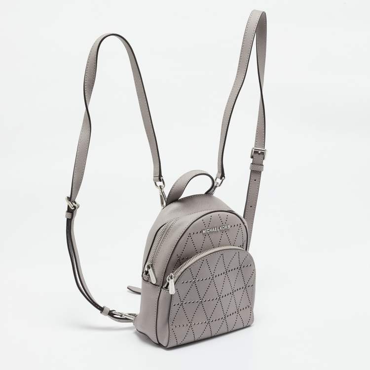 Pre Owned Michael Kors Grey Perforated Quilted Leather Mini Rhea Backpack