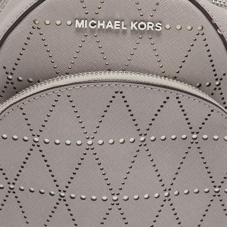 Pre Owned Michael Kors Grey Perforated Quilted Leather Mini Rhea Backpack