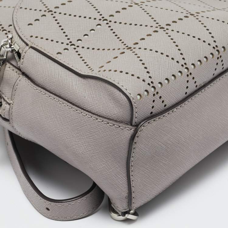 Pre Owned Michael Kors Grey Perforated Quilted Leather Mini Rhea Backpack