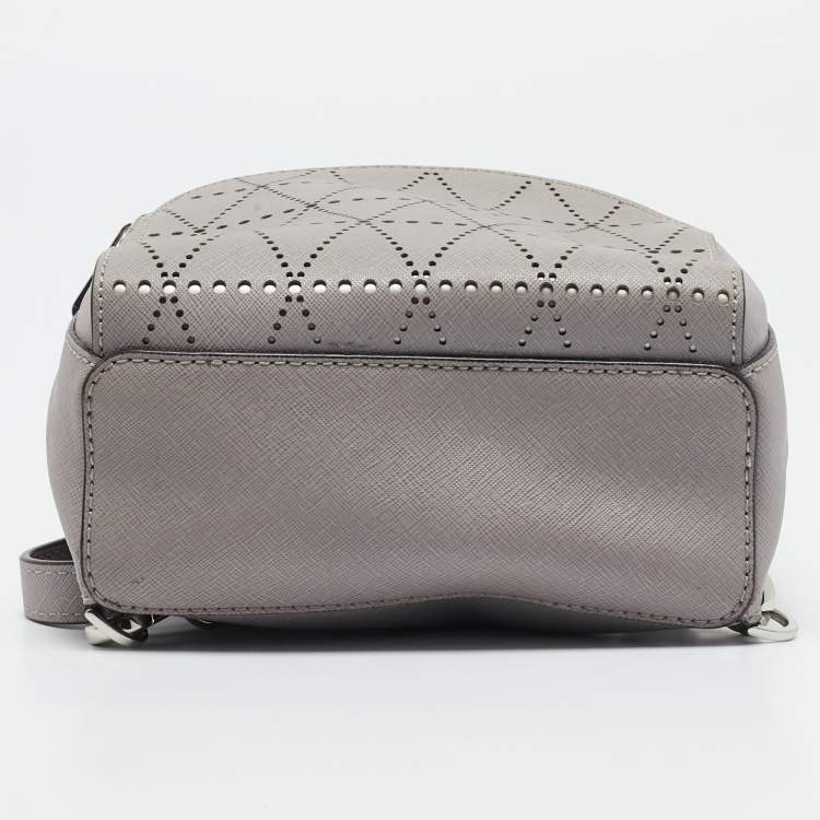 Pre Owned Michael Kors Grey Perforated Quilted Leather Mini Rhea Backpack