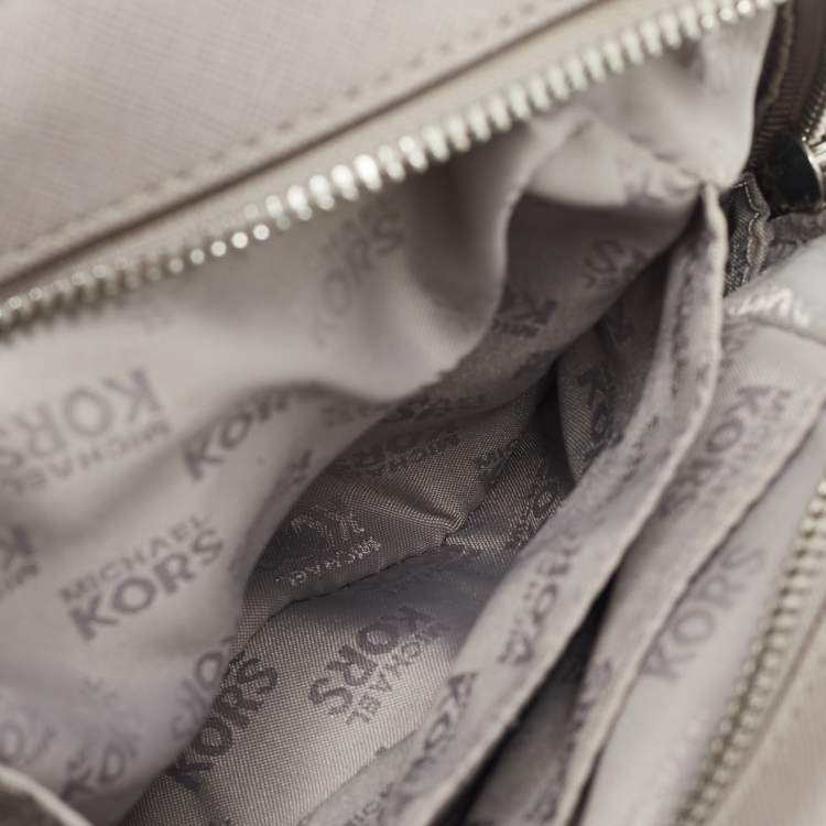 Pre Owned Michael Kors Grey Perforated Quilted Leather Mini Rhea Backpack