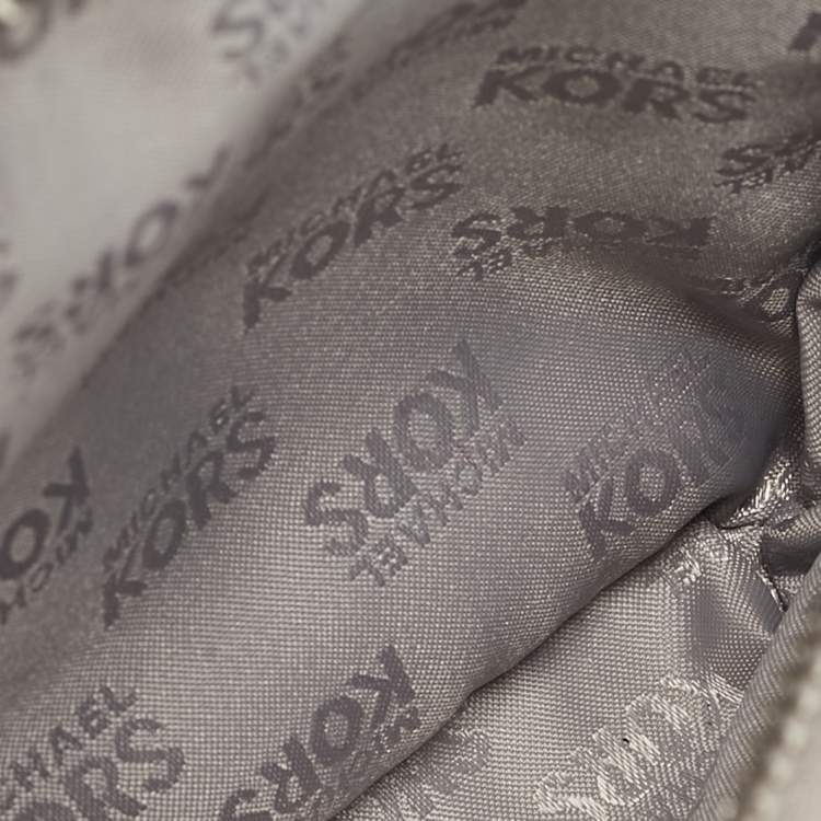 Pre Owned Michael Kors Grey Perforated Quilted Leather Mini Rhea Backpack