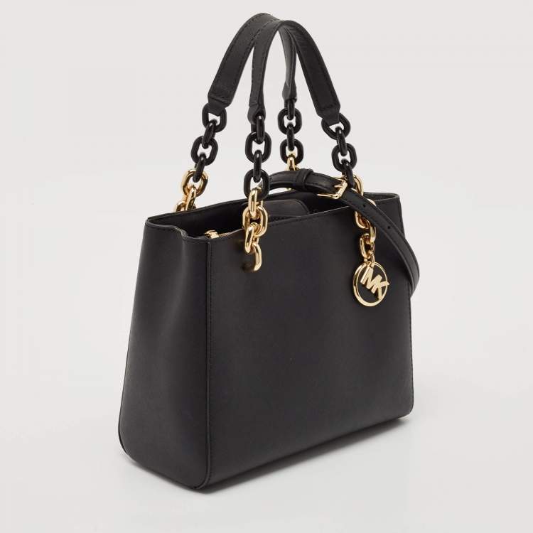 Pre Owned Michael Kors Black Leather Small Cynthia Tote