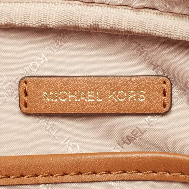 Pre Owned Michael Kors White/Brown Signature Coated Canvas Jet Set Travel Pouch
