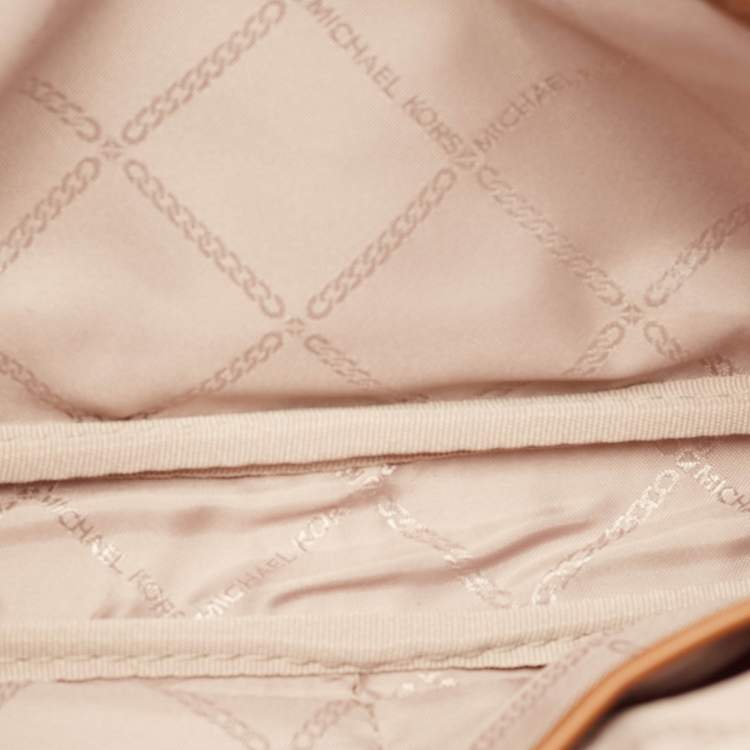 Pre Owned Michael Kors White/Brown Signature Coated Canvas Jet Set Travel Pouch